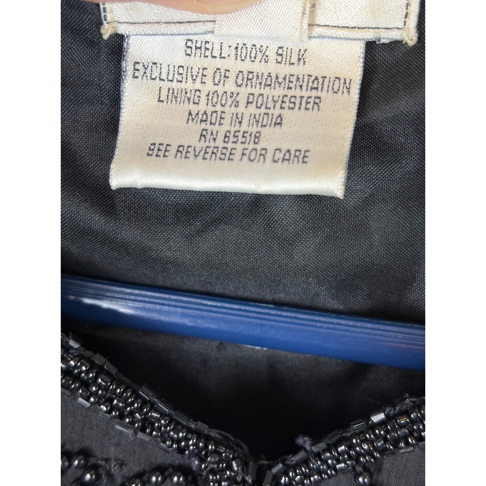 Stenay Beaded Silk Top Small Black Vintage Evening Floral Sequin 80s 90s Glam - Picture 5 of 9